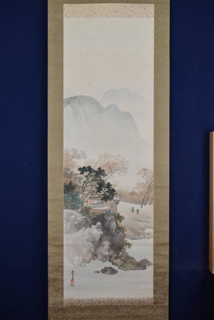 【真作】山田敬中/春景山水訪中図/春景訪友図/掛軸☆宝船☆AB-385
