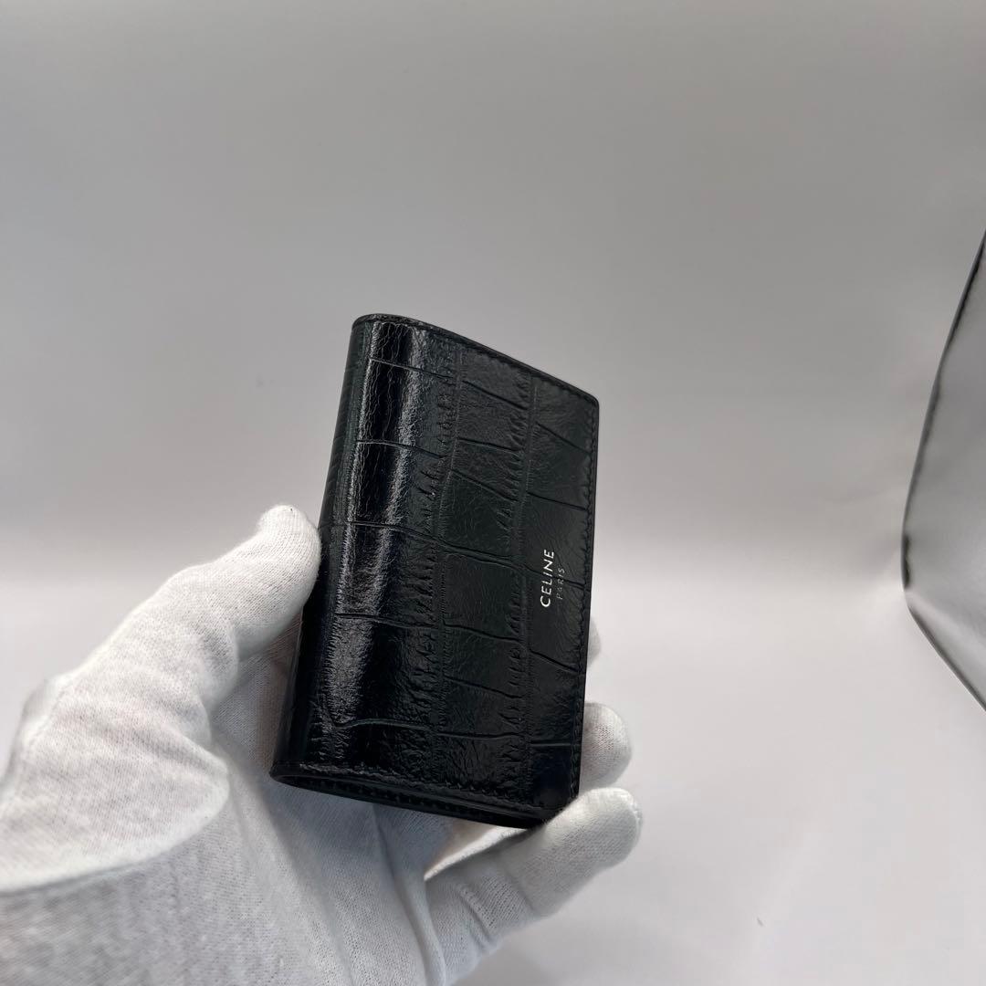 CELINE キーケース　クロコ　6連　ブラック　型押し　カーフスキン　黒色