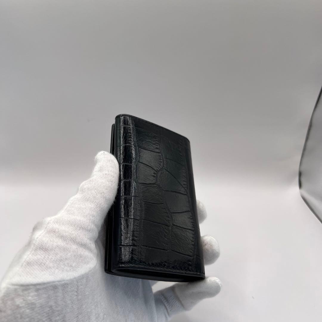 CELINE キーケース　クロコ　6連　ブラック　型押し　カーフスキン　黒色