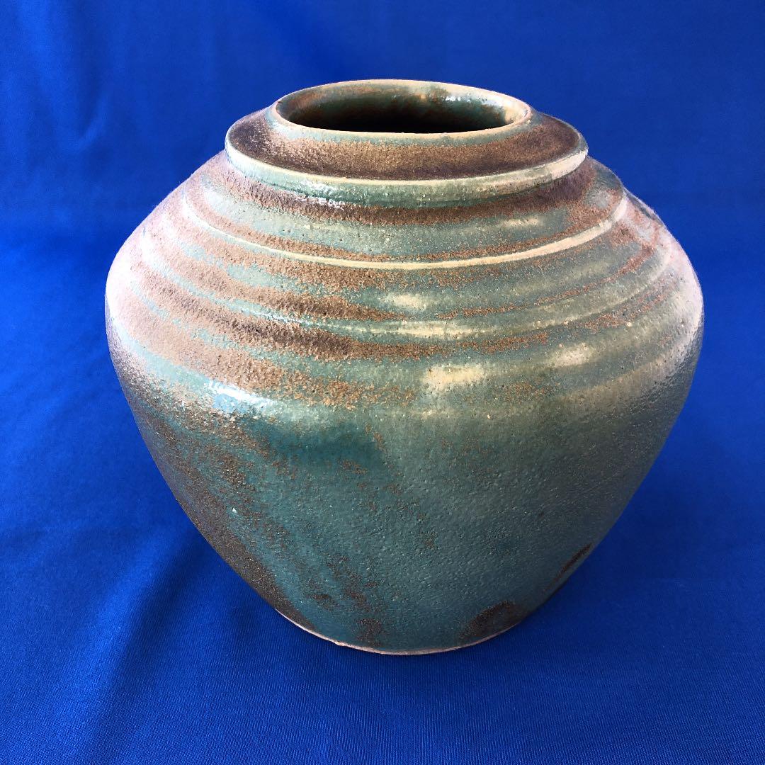 益子焼　濱田晋作　青釉花瓶