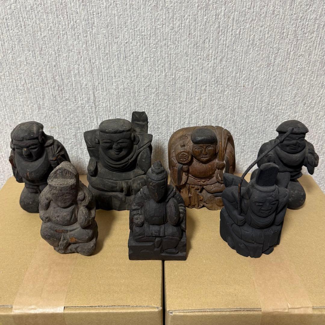 七福神 大黒天 恵比寿天 民衆仏 仏像 木彫 江戸時代 古美術 骨董 古民藝
