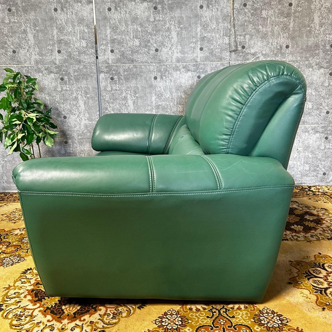 ask꧁革素材꧂2人掛けアームソファ1脚 グリーン レザー 合成皮革 応接
