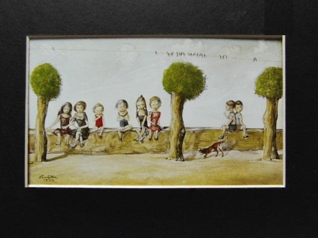 藤田嗣治、【つばめと子供たち 】、希少な限定額装用画集画、新品高級額 額装付