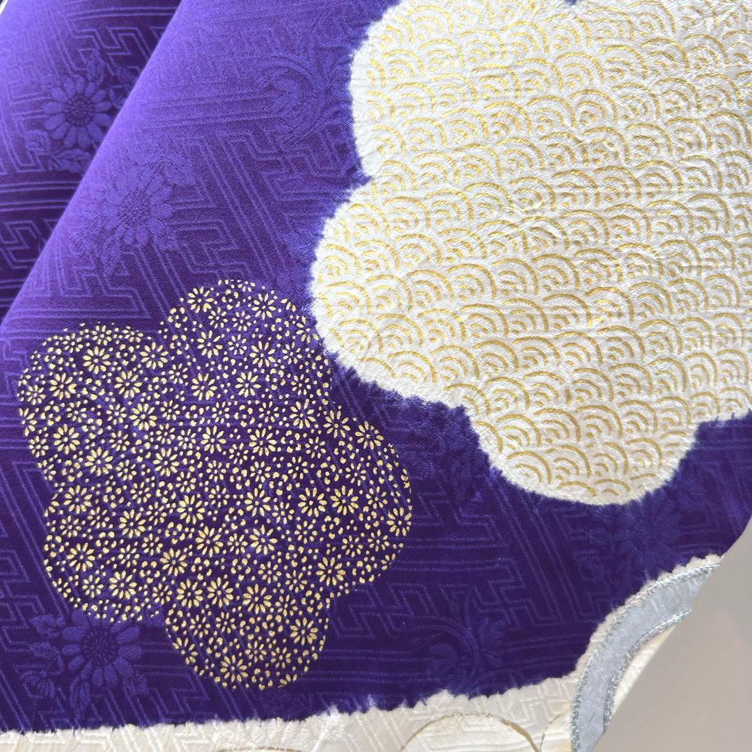 437 振袖フルセット 正絹 紫 オフホワイト 金銀彩 絞り 駒刺繍 レトロ