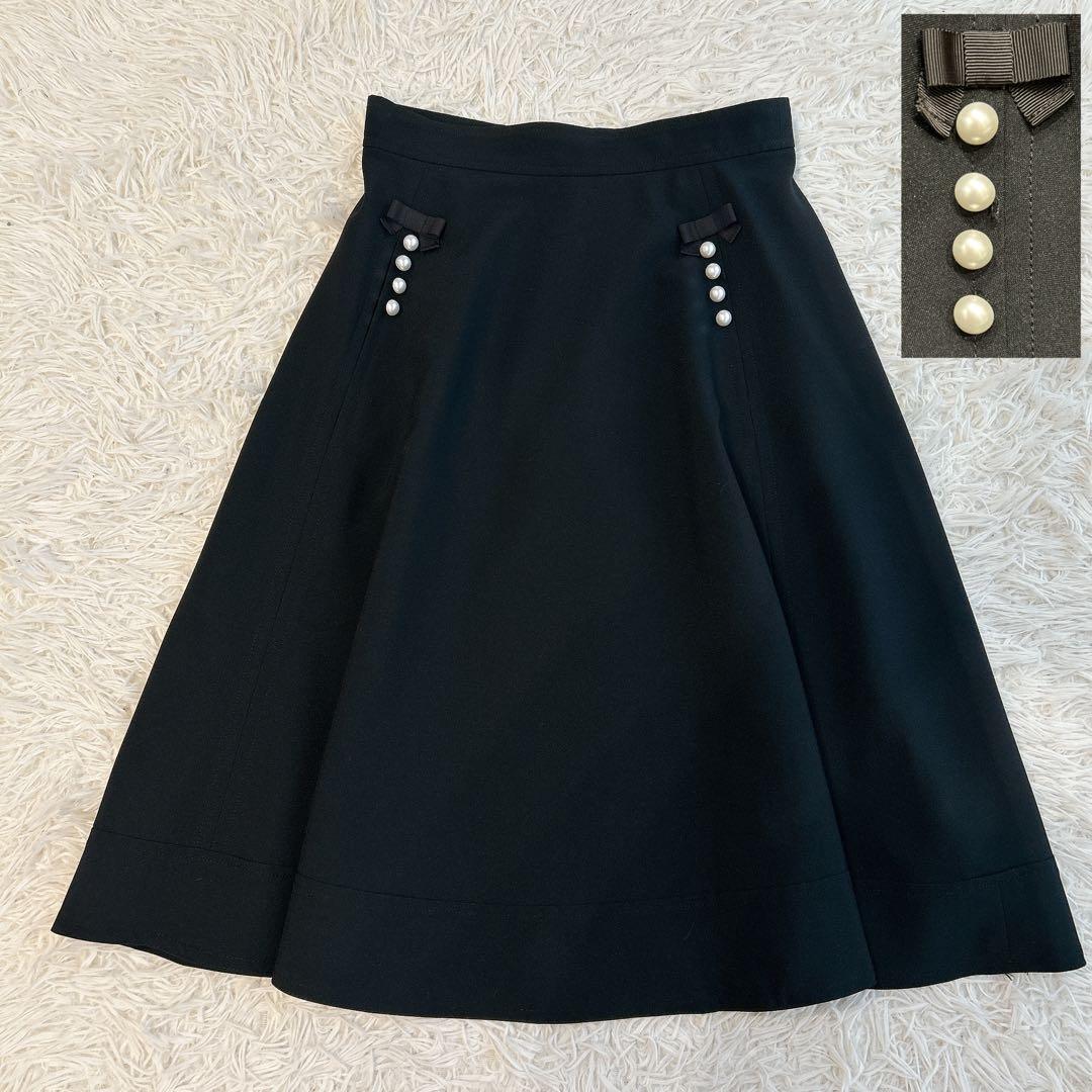 2023年モデル★エムズグレイシー　フレアスカート　パール　リボン　黒　40