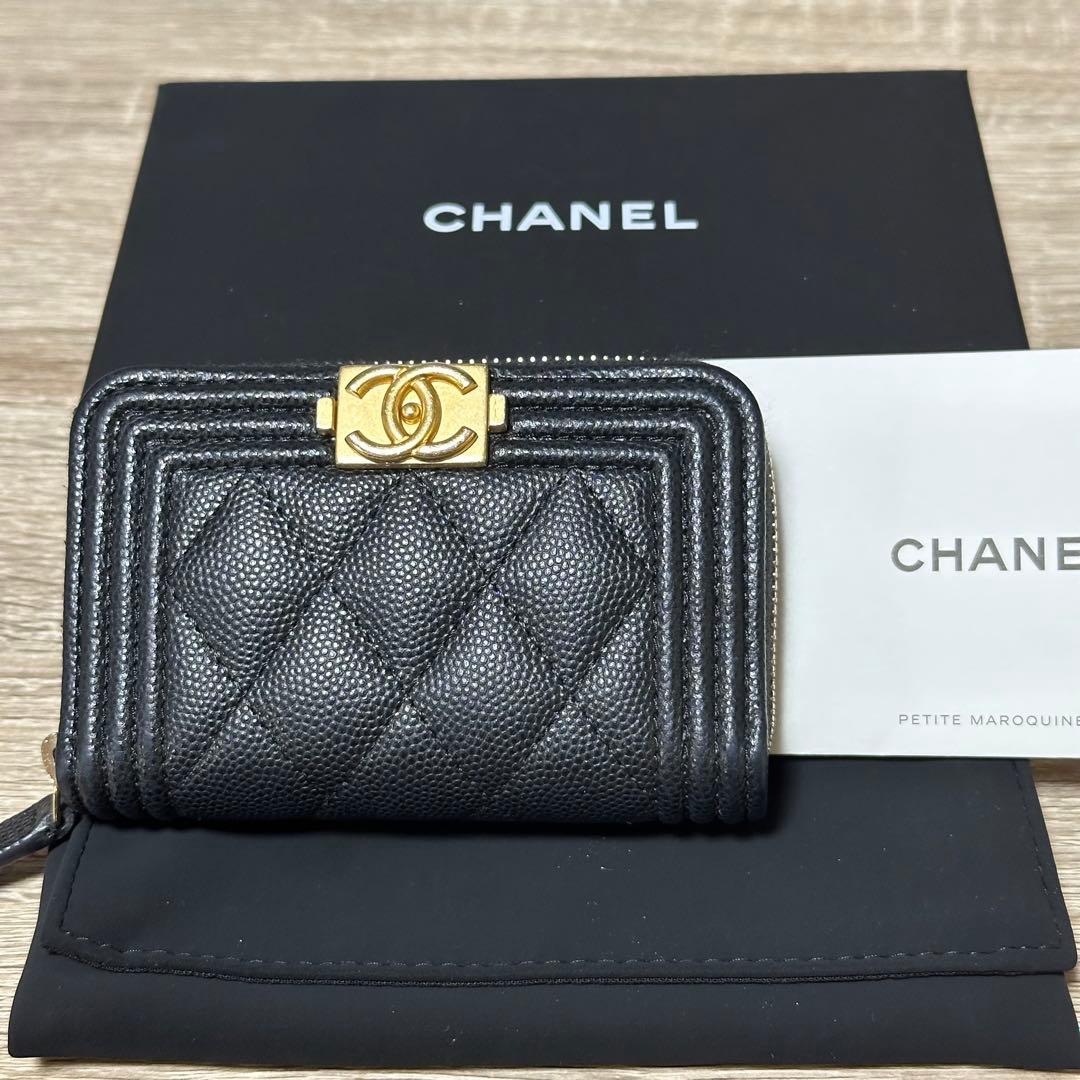 CHANEL ボーイズシャネル　ケース　G金具　キャビアスキン