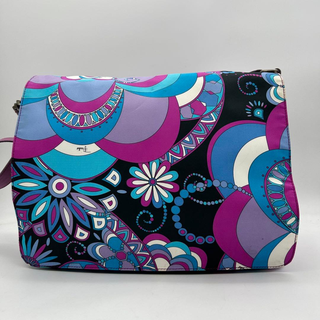 良品　エミリオプッチ　ショルダーバッグ　フラップ　花柄　青　紫　A4　斜め掛け