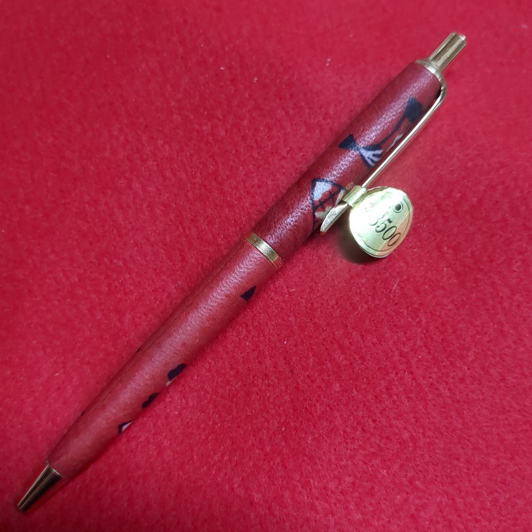 プラチナ万年筆　ボールペン　革張り　レトロ　赤　扇子　レア　廃盤