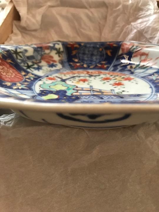 限界お値下げ/里帰り逸品/百貨店美術画廊【富貴長春】染付八角皿/古伊万里金襴手