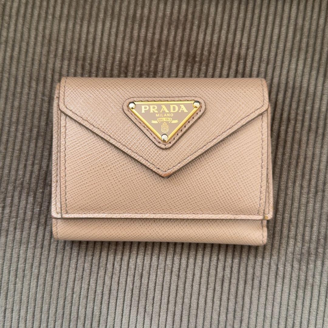 ICチップ搭載　正規品　PRADA 三つ折り財布　ピンクベージュ　CAMMEO