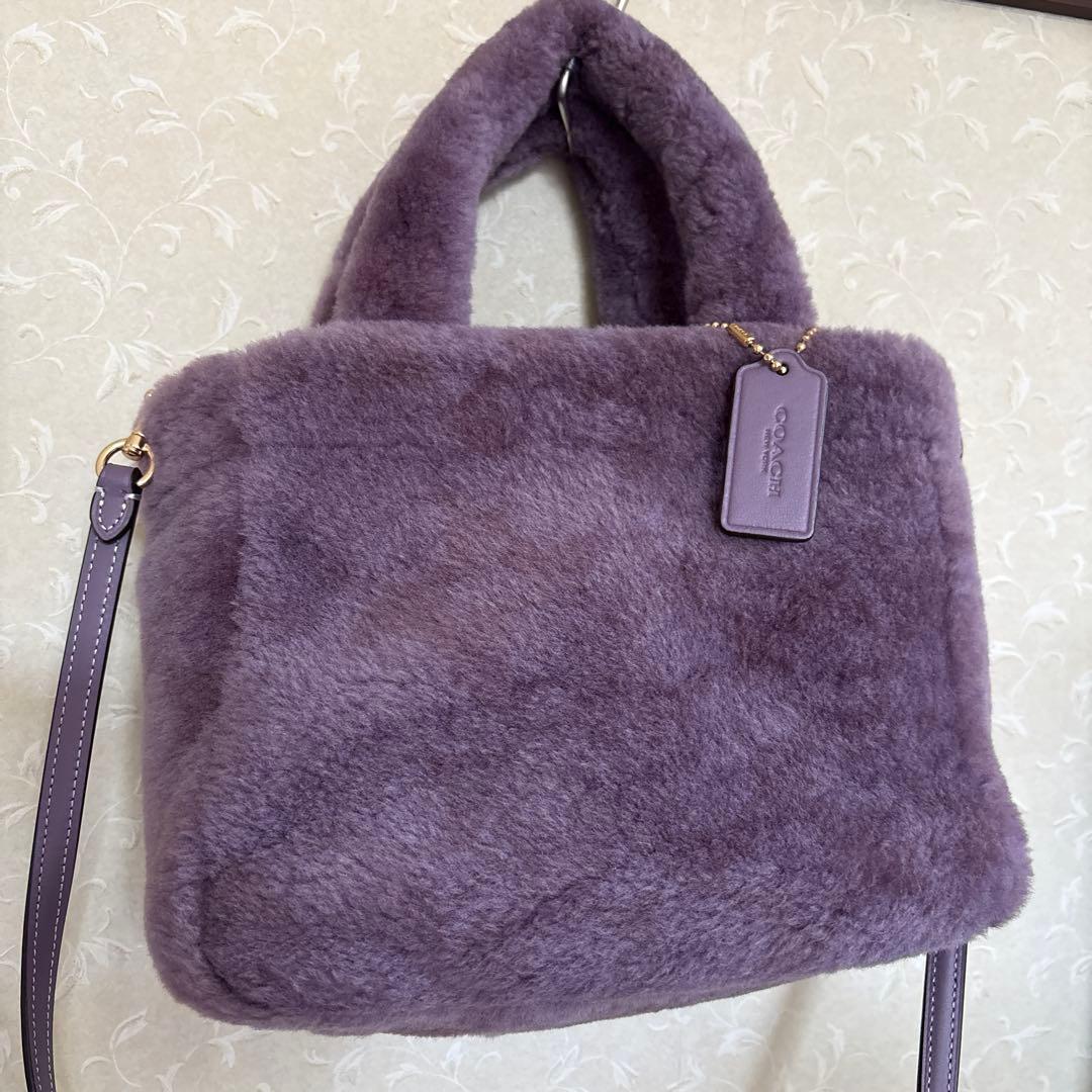 COACH パープル ファー ショルダーバッグ
