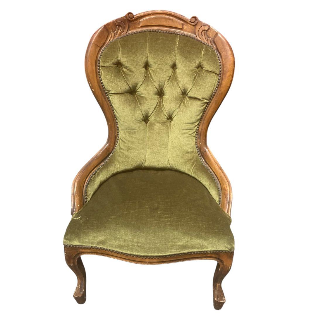 イタリア家具 チェア 一人掛け アンティーク調 猫脚 ベルベット 緑　洋風