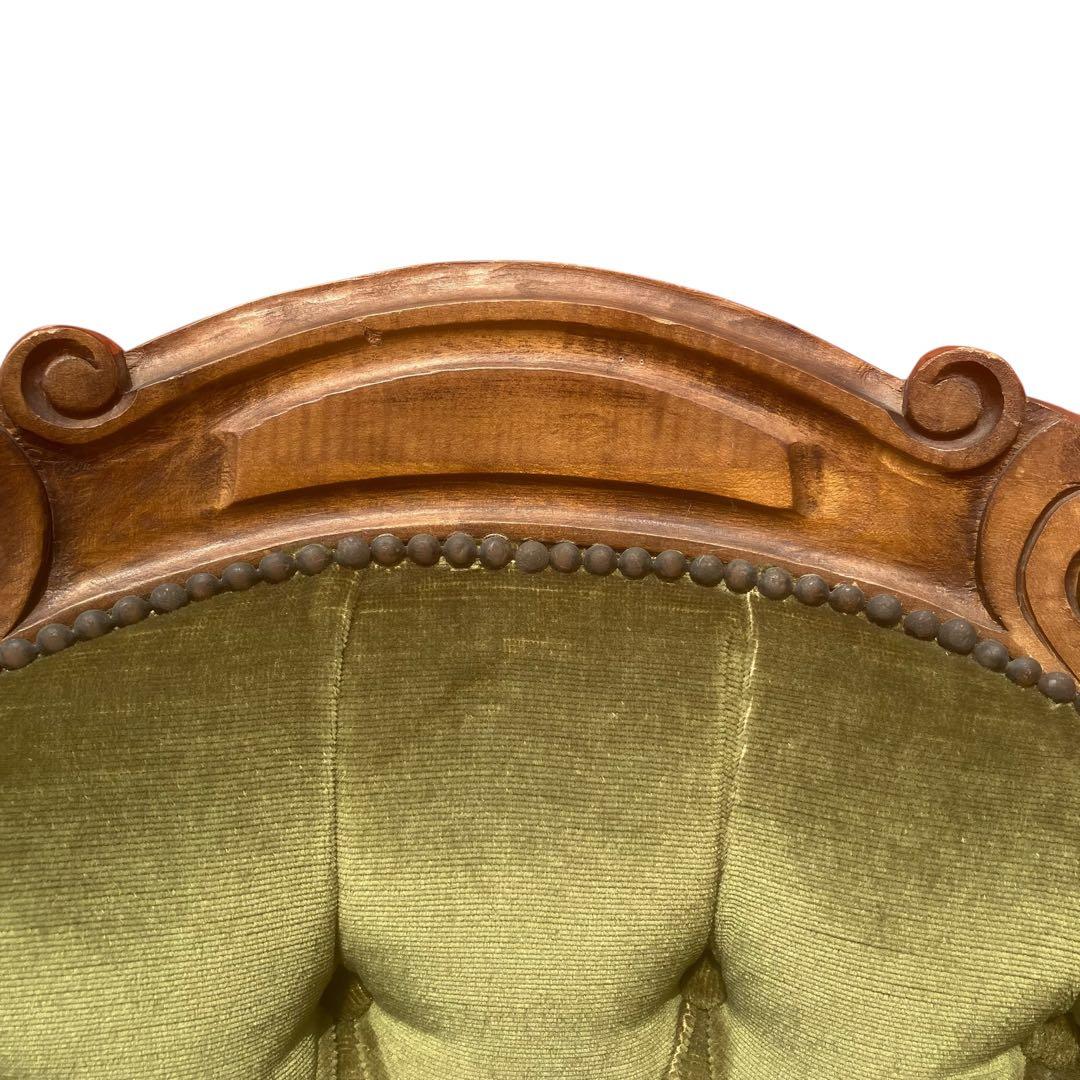 イタリア家具 チェア 一人掛け アンティーク調 猫脚 ベルベット 緑　洋風