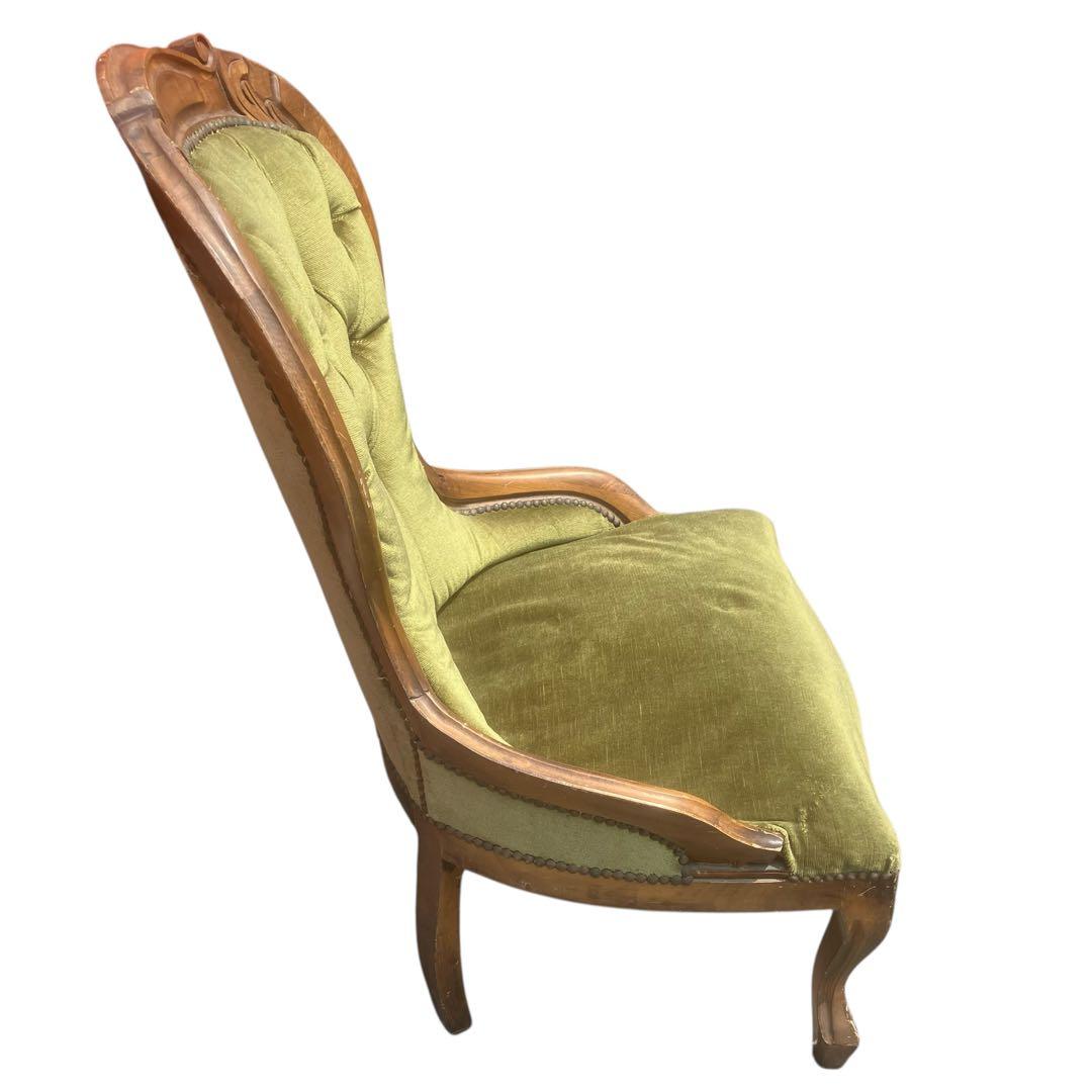 イタリア家具 チェア 一人掛け アンティーク調 猫脚 ベルベット 緑　洋風