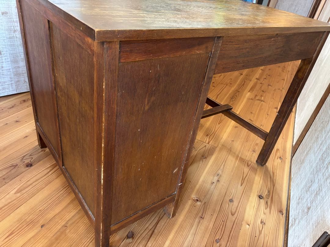 アンティーク　レトロ　木製デスク 5引き出し付き