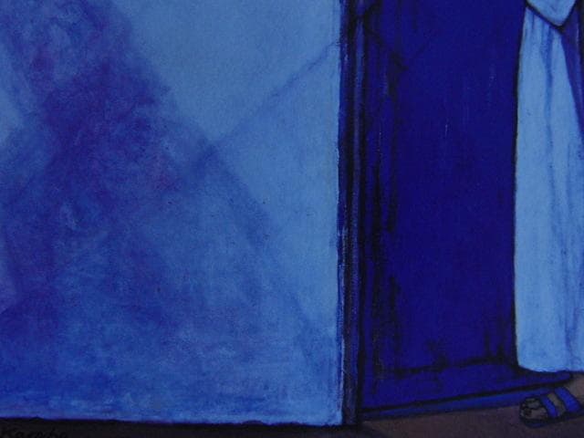 神戸文子、【青い扉】、希少な額装用画集より、新品額装付、状態良好