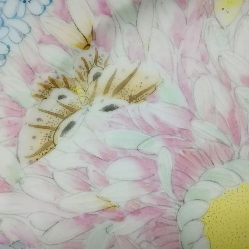 逸品　貴重里帰り名品　中島造　華蝶紋彩色鑑賞皿　横浜焼　オールドニッポン　和骨董