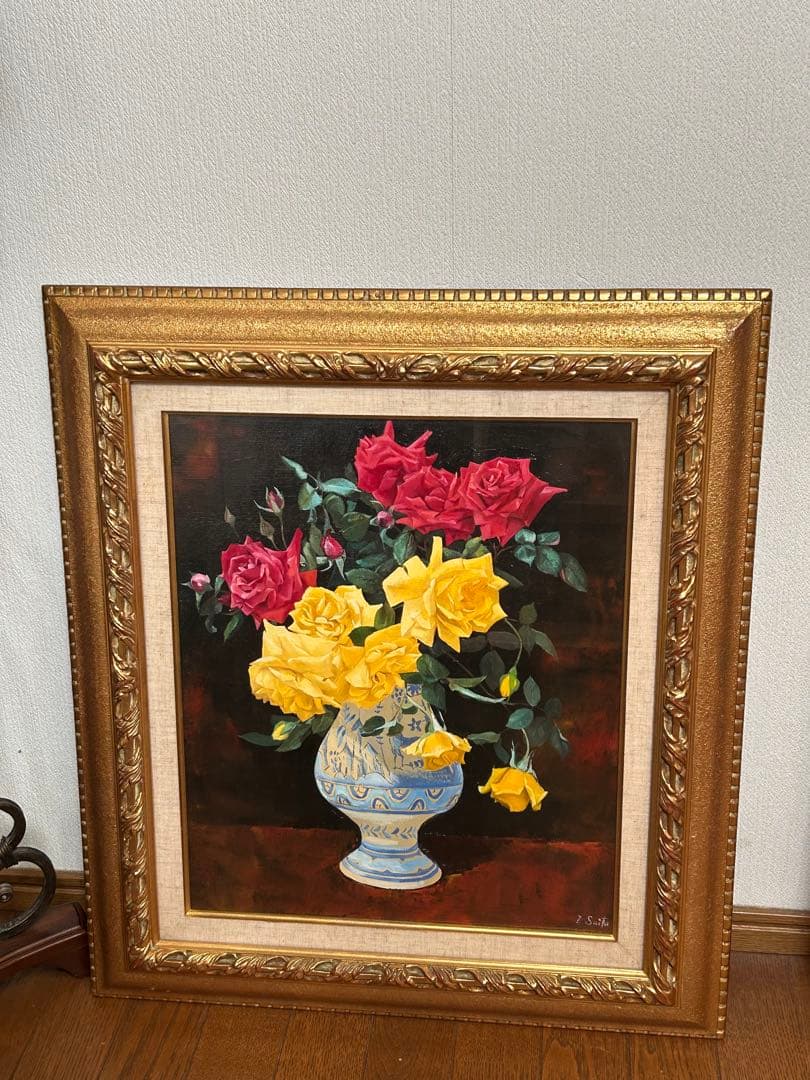 最終値下げ　斎藤隆夫　作品　油絵　薔薇　花瓶