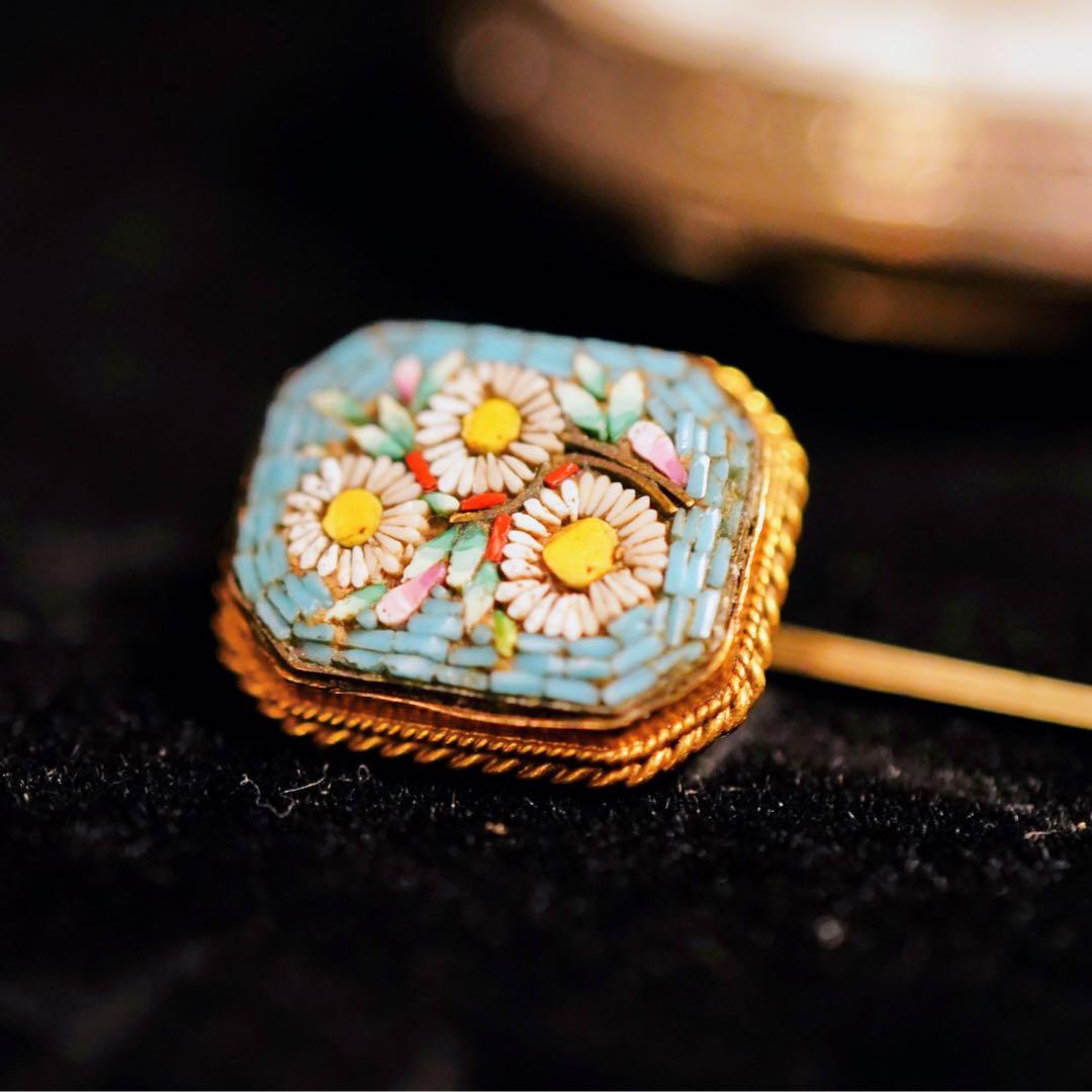 19世紀　アンティーク　マイクロモザイク　ブローチ　希少　ピン