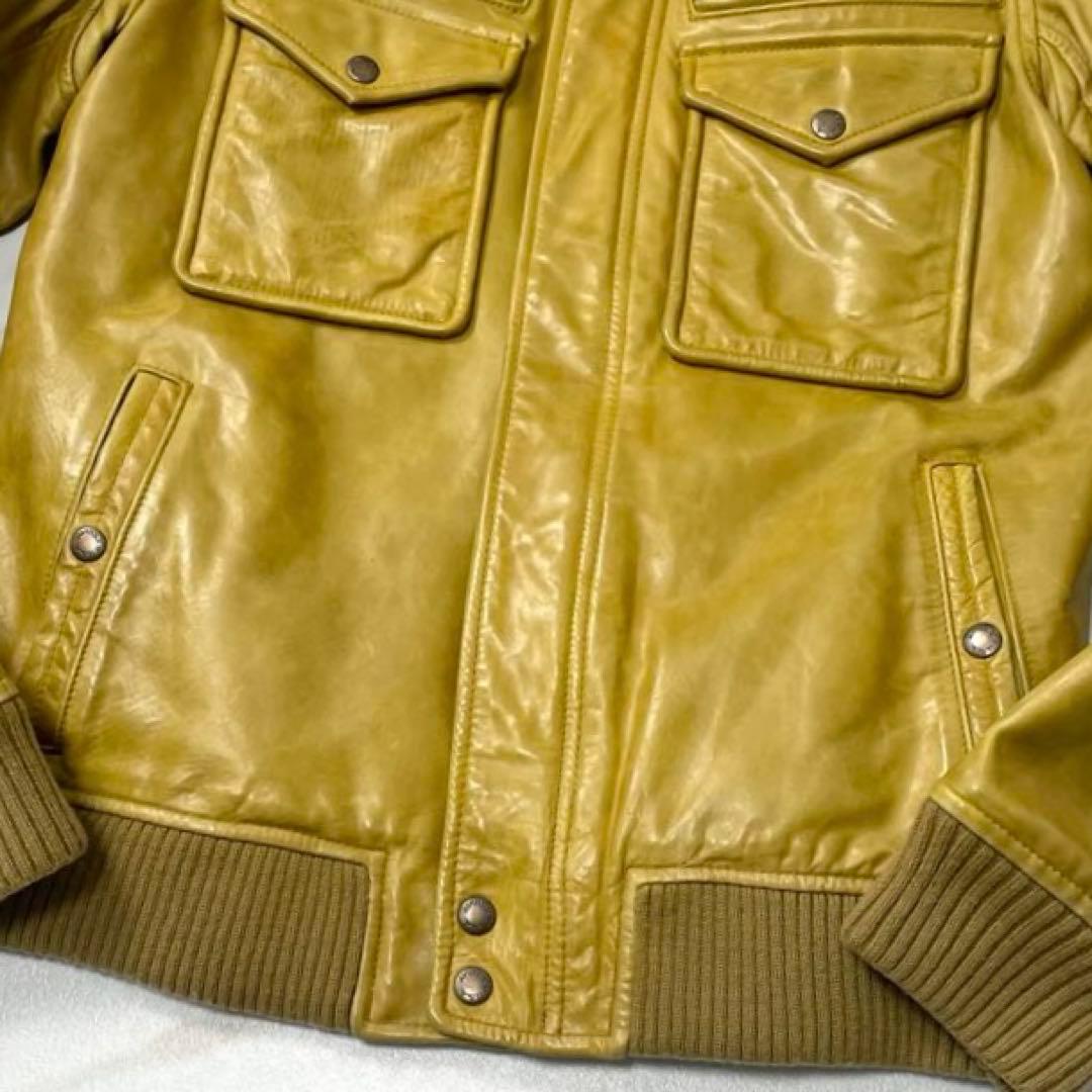 【希少色 XL】アヴィレックス レザージャケット シングル ライダース イエロー