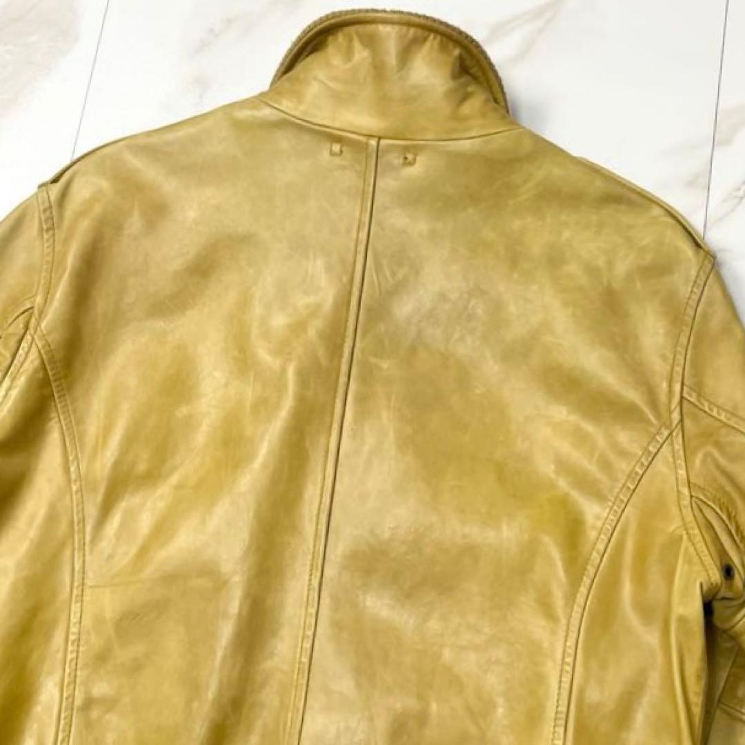 【希少色 XL】アヴィレックス レザージャケット シングル ライダース イエロー