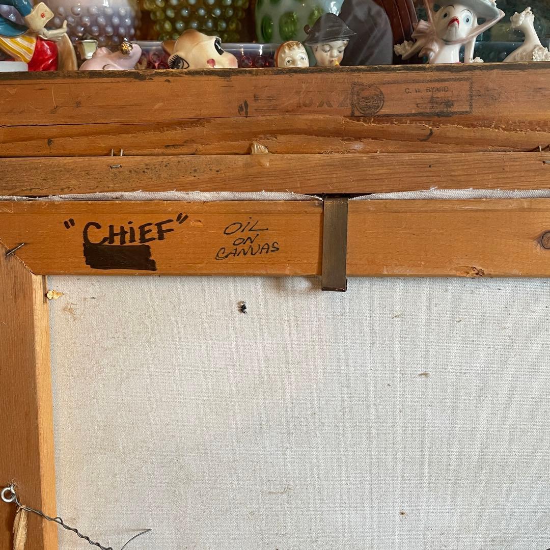 希少！ネイティブアメリカン　酋長インディアン油彩絵画　USAヴィンテージプエブロ