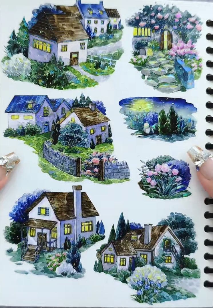 【9370】海外5m巻　貝殻光カッティングマスキングテープ夜景　小屋　装飾背景系