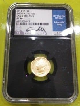 超レア！ 2016年 24金 ダイム金貨 1/10オンス モイ サイン入り