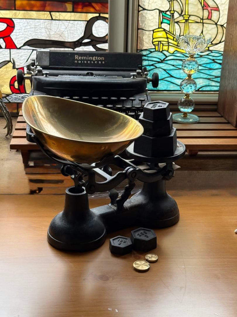 アンティークスケール 上皿天秤 天秤式はかりと重りセット 天秤計り アイアン