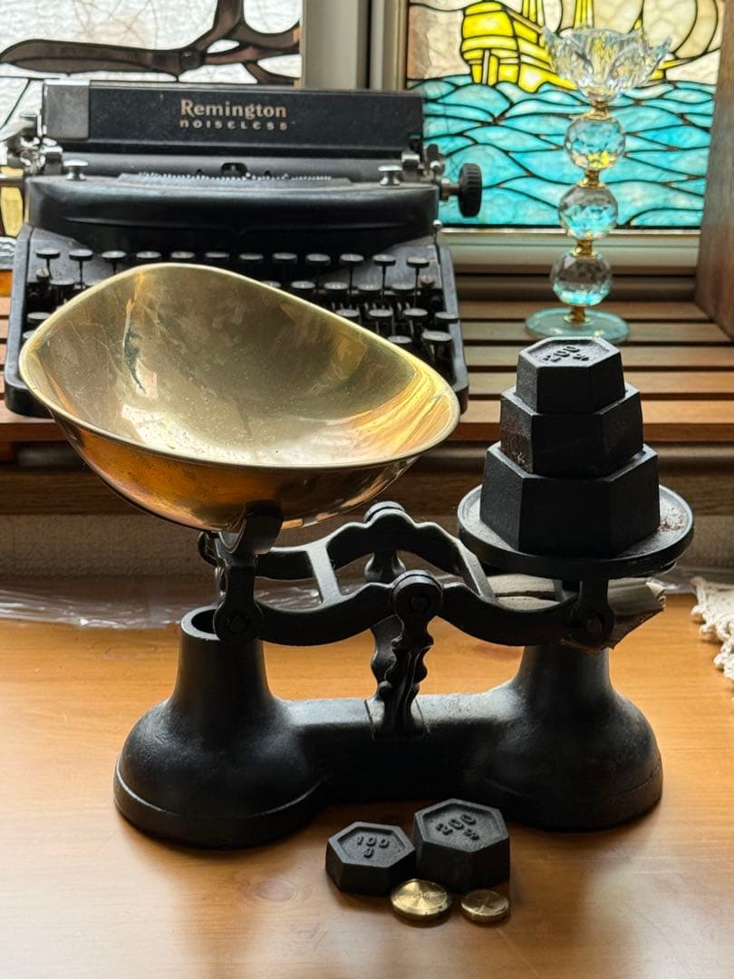 アンティークスケール 上皿天秤 天秤式はかりと重りセット 天秤計り アイアン