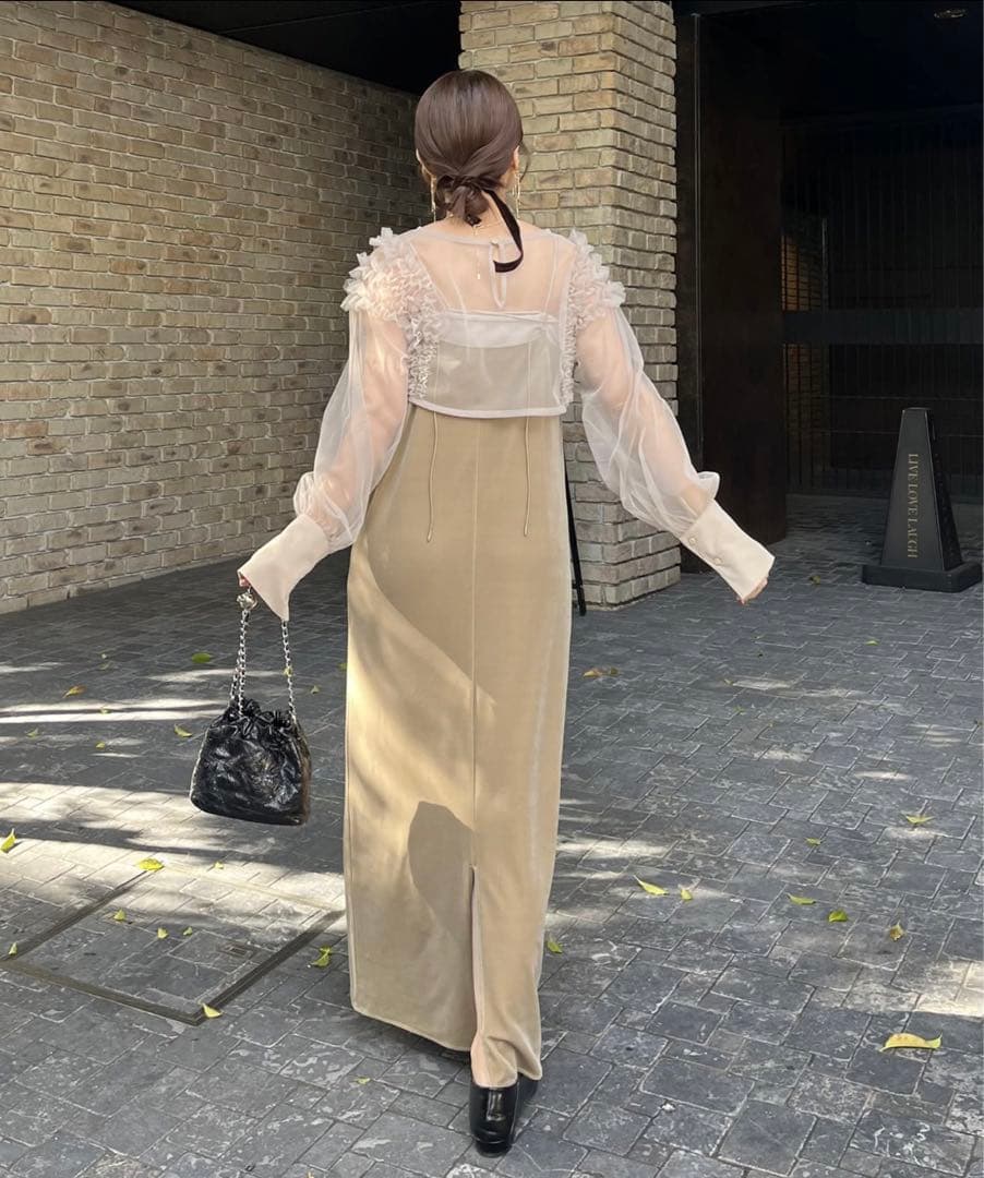 新品未使用 capricieux le'mage チュールフリルベロアワンピース