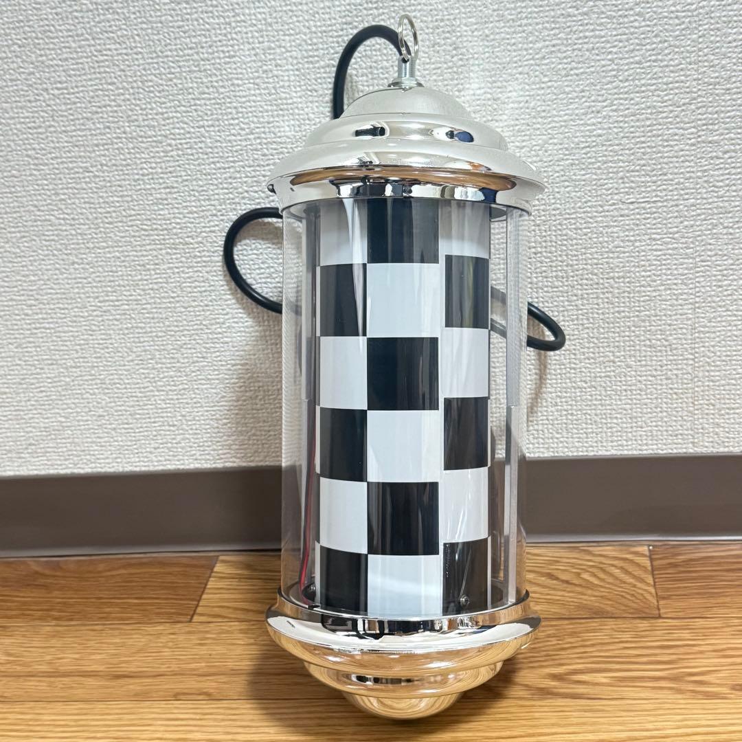 新品 黒×白チェック柄 ミニサインポール 屋内用 理容 美容