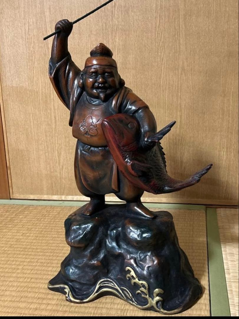 鯛抱き戎様　鋳造　新品保管品　極美品　大型オブジェ　高さ50㎝