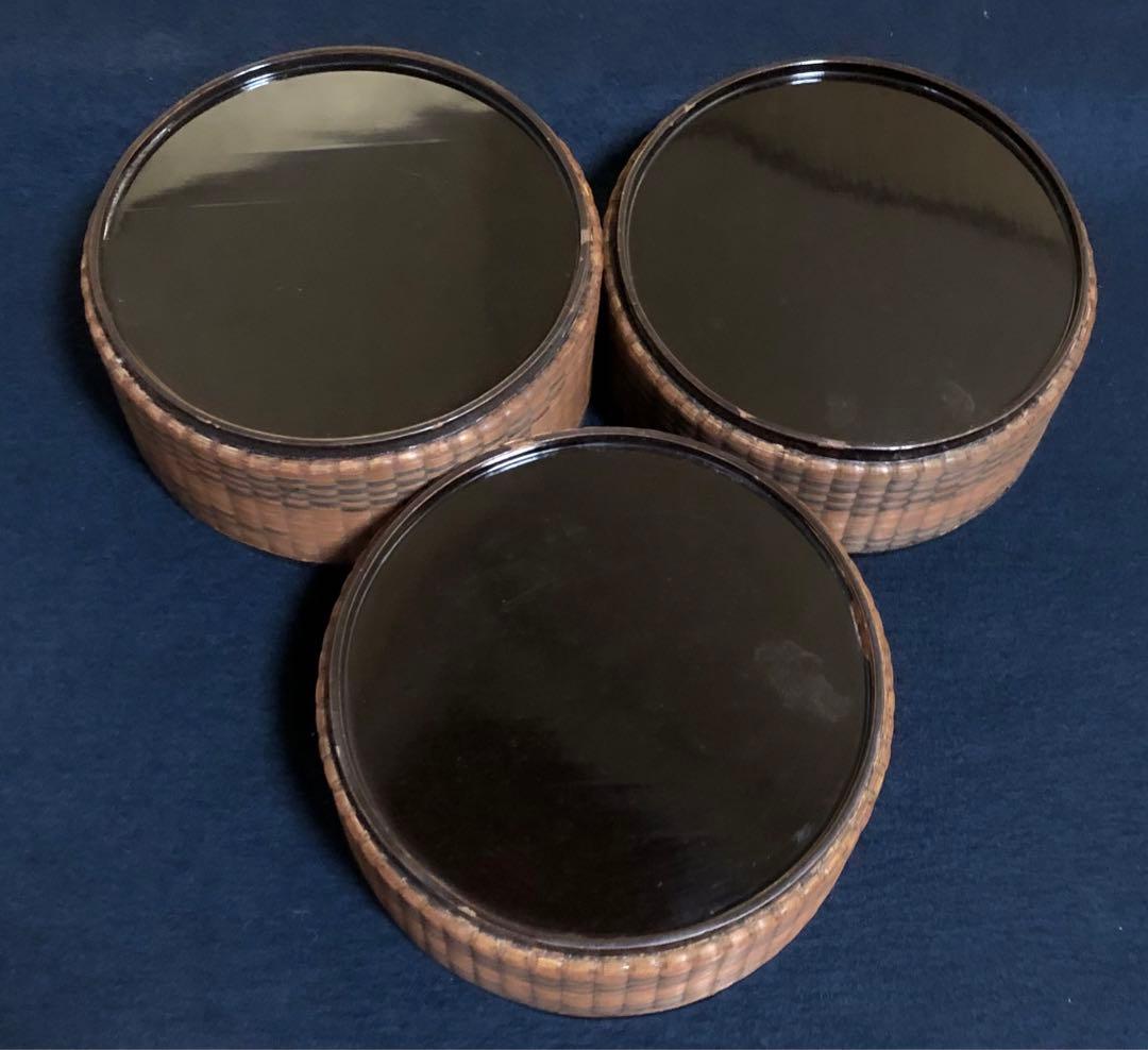 《レ》時代 煎茶 竹編 提籃 三段籠 提げ籠 茶籠 網代 木箱　251030う2