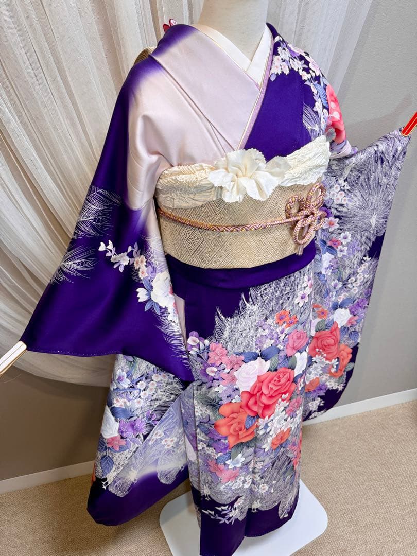 ❣️大特価❣️ 美品　正絹　振袖フルセット　新品長襦袢　成人式　青紫色　佐賀錦