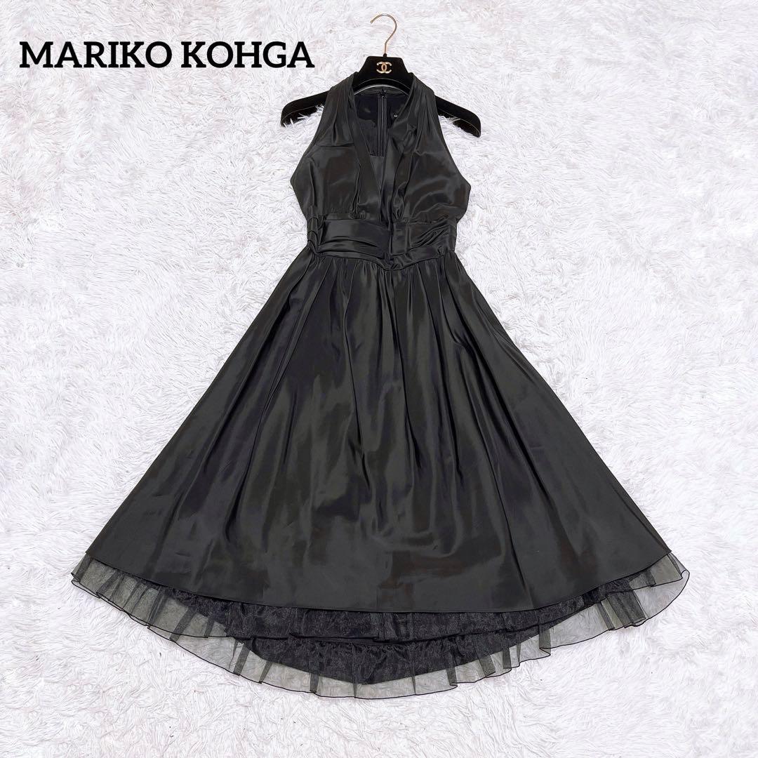 東京ソワール マリココウガ ホルターネック ドレス Vネック フレア 黒 38