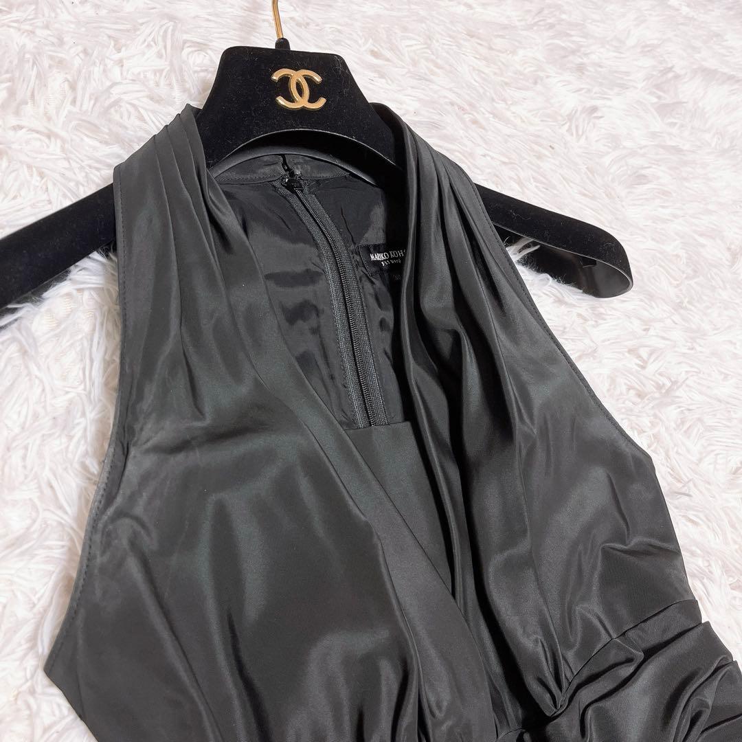 東京ソワール マリココウガ ホルターネック ドレス Vネック フレア 黒 38