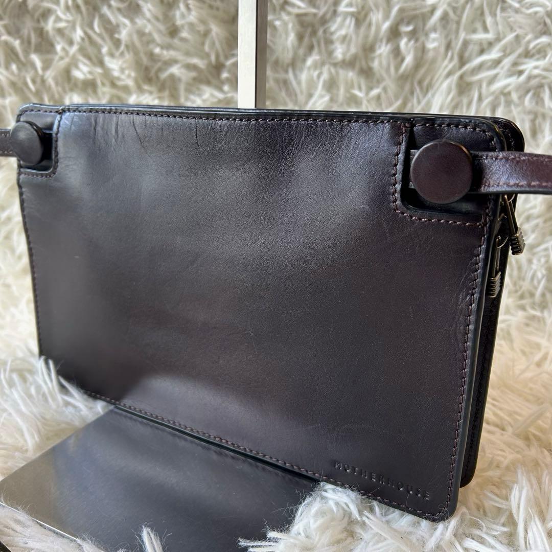 美品 マザーハウス アンティーク サコッシュ ロゴ刻印 レザー ブラウン