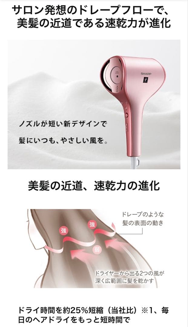 SHARP ドライヤープラズマクラスター ビューティー ドレープフロー #ピンク