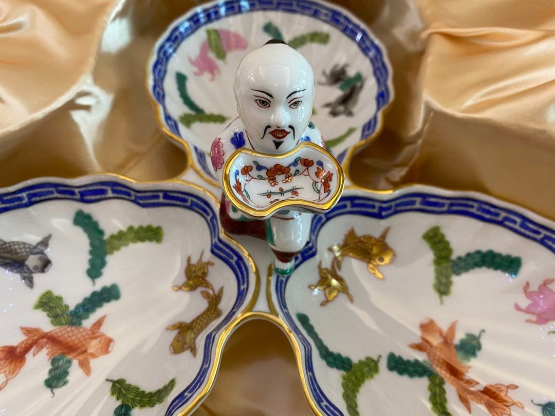 HERENDヘレンド 30cm ポワッソン 3パートレリッシュトレイ マンダリン