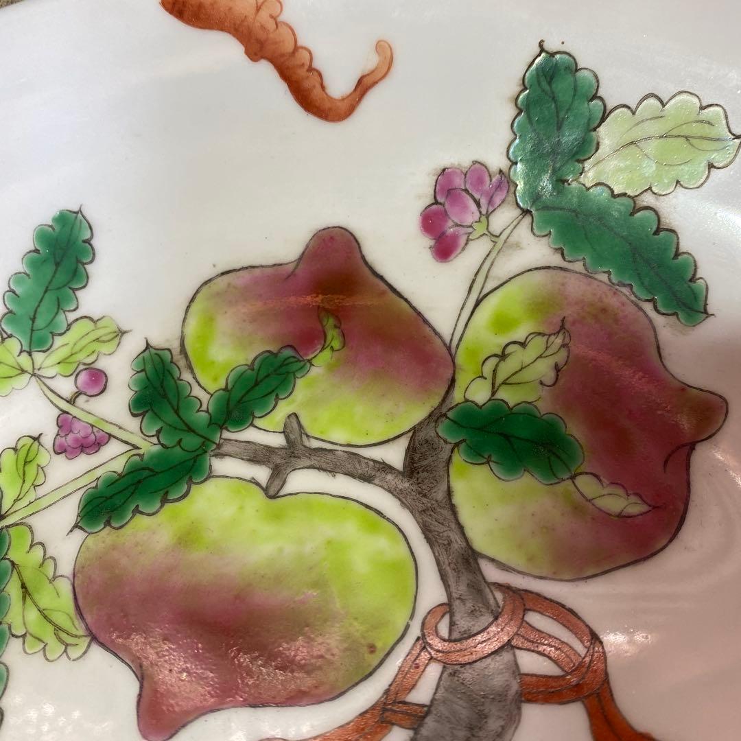 中国美術　古玩　粉彩草花文大皿