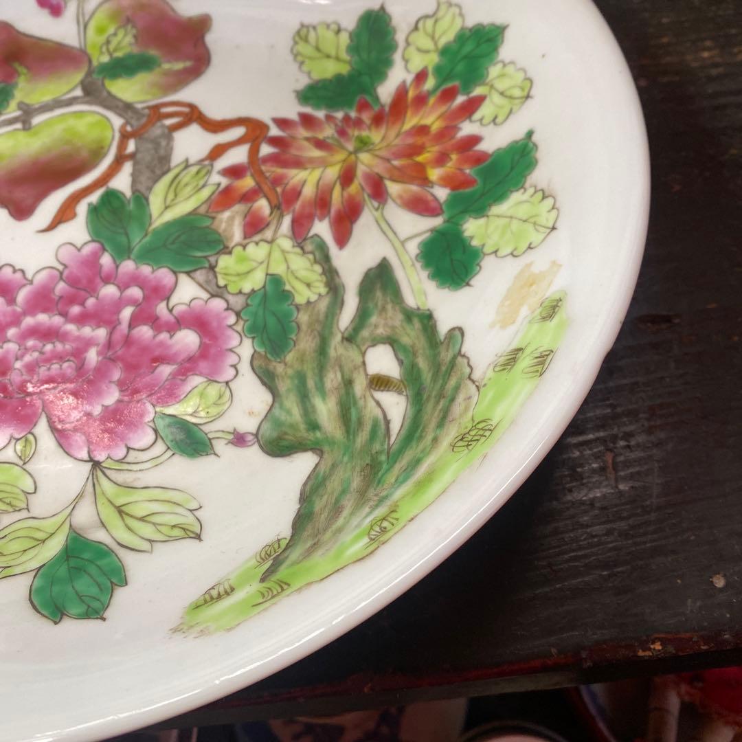 中国美術　古玩　粉彩草花文大皿
