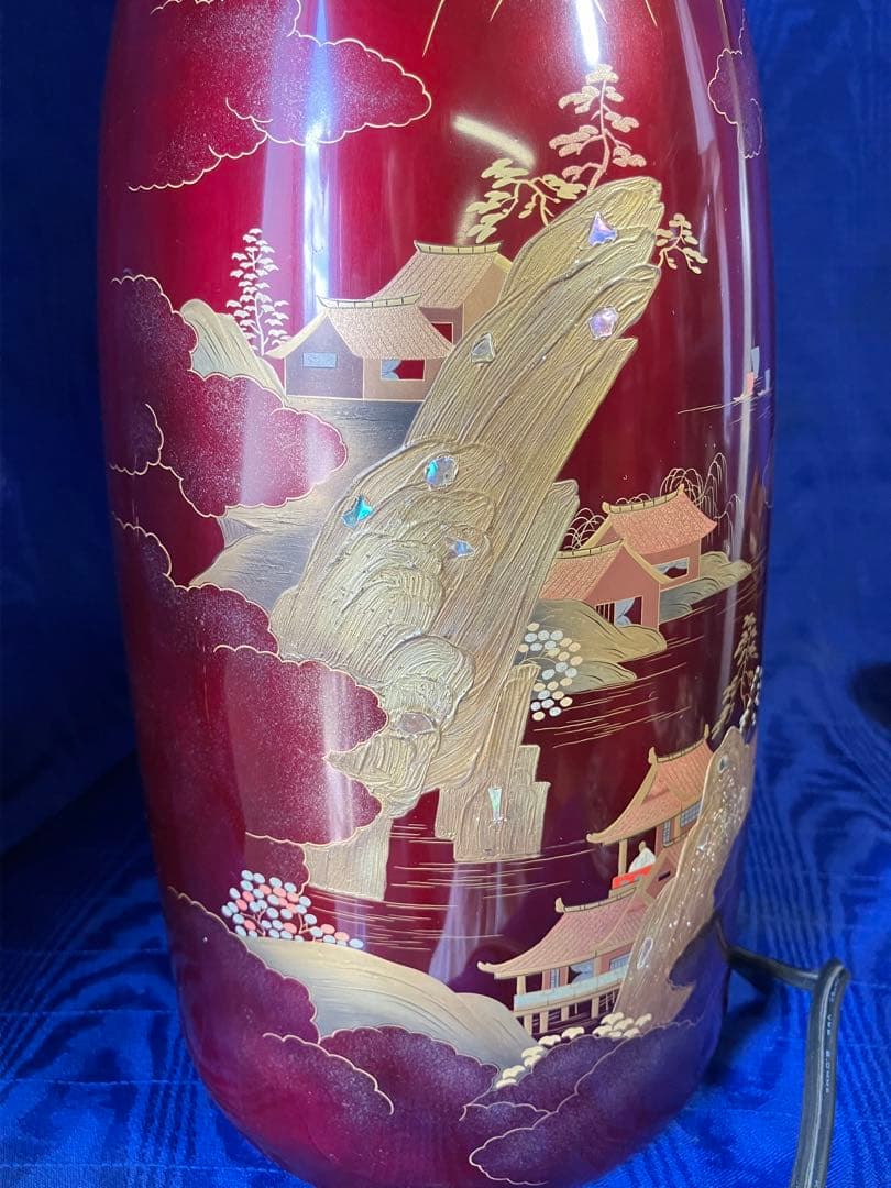 電気スタンド　ビンテージ　漆風　ラデン細工