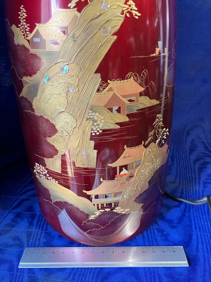 電気スタンド　ビンテージ　漆風　ラデン細工