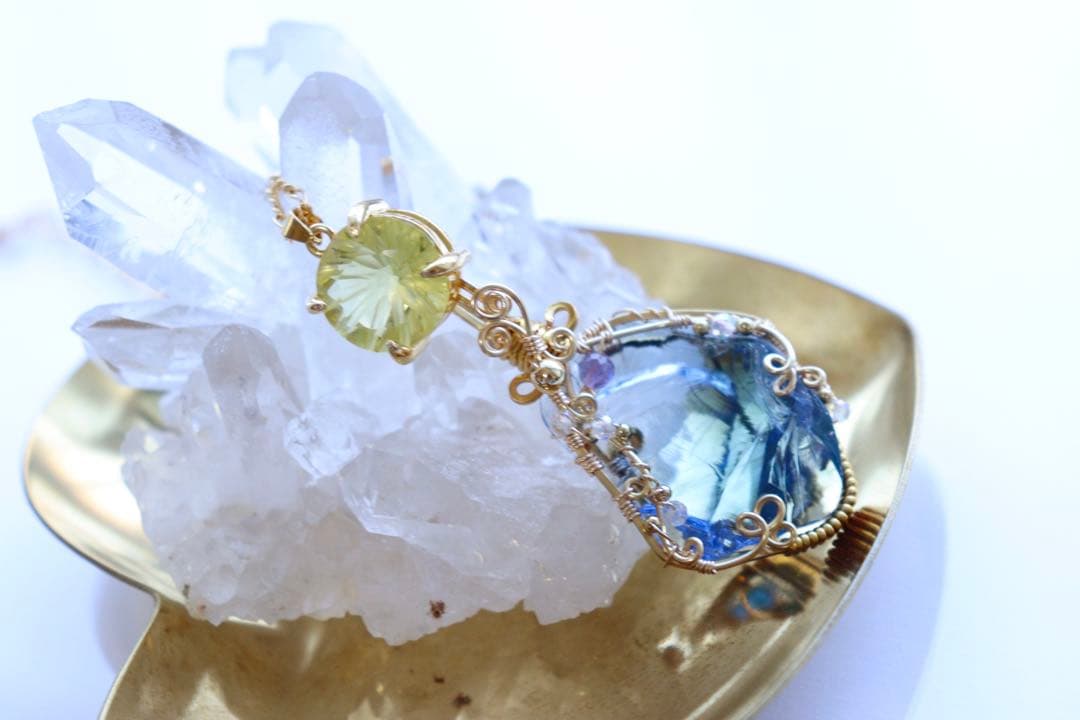 アースシャーマンアンダラクリスタル×レモンクォーツのワイヤージュエリーネックレス