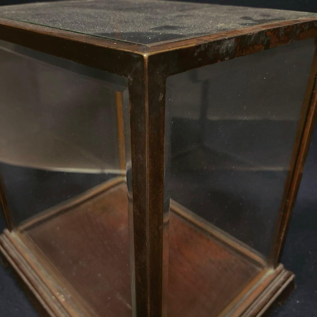 アンティーク　希少　ガラスケース　銅枠　面取り　5面　足　木製　総重量5.2㎏