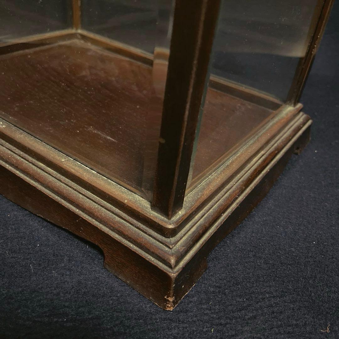 アンティーク　希少　ガラスケース　銅枠　面取り　5面　足　木製　総重量5.2㎏