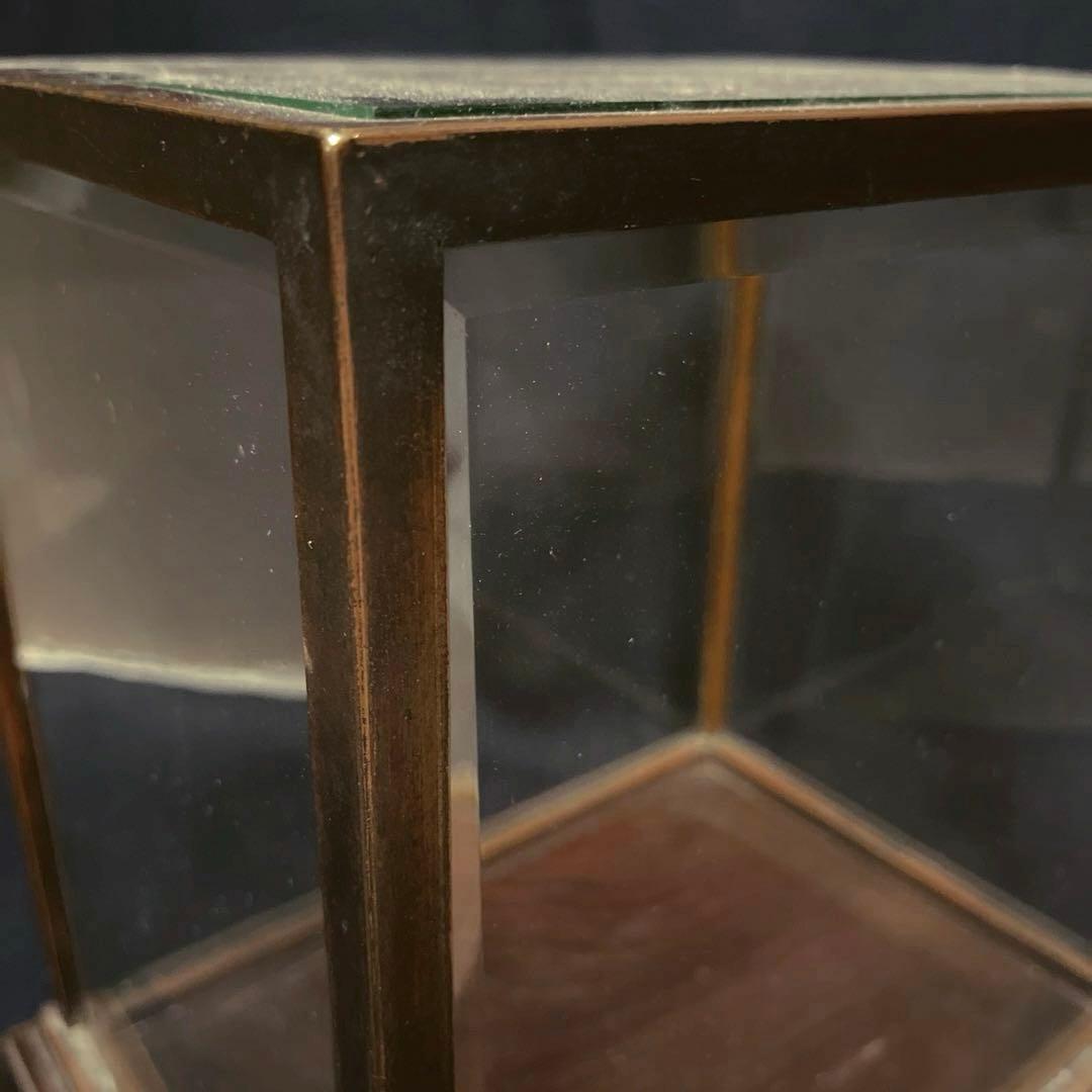 アンティーク　希少　ガラスケース　銅枠　面取り　5面　足　木製　総重量5.2㎏