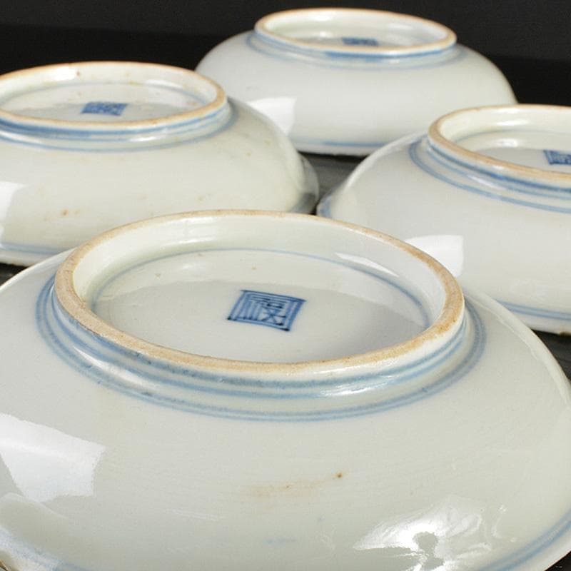 和食器　九谷焼　古九谷　角福銘　染付　古染写　丸文皿　小皿　十客　V　R7019