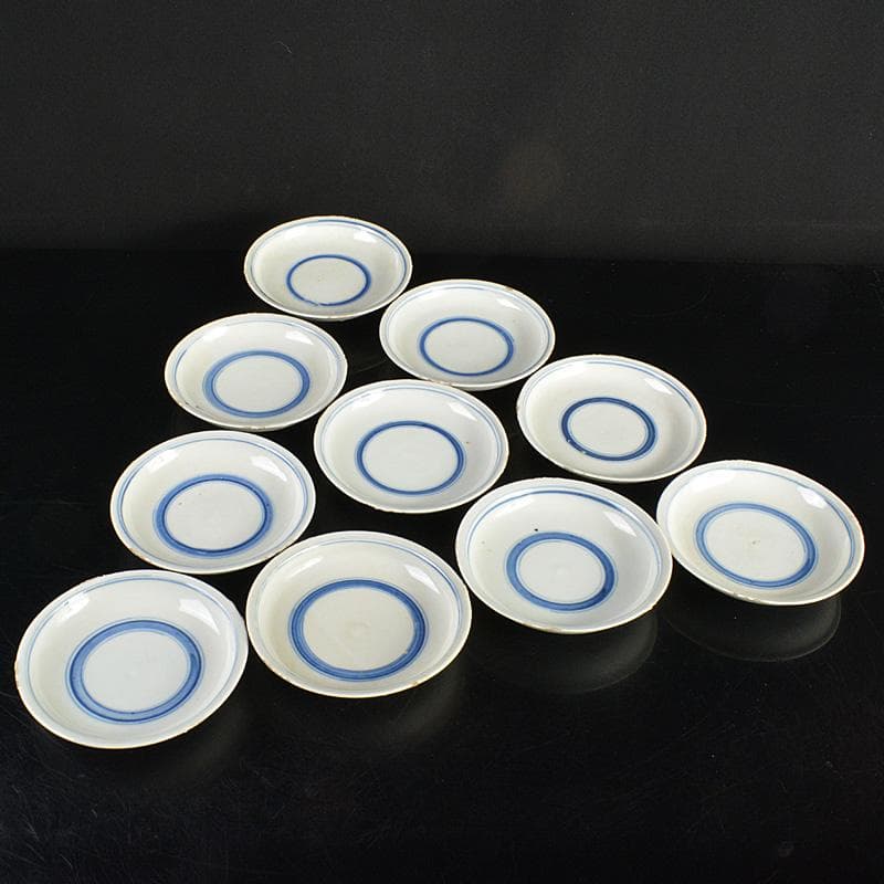 和食器　九谷焼　古九谷　角福銘　染付　古染写　丸文皿　小皿　十客　V　R7019